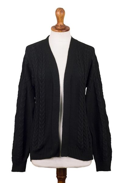 Alternate image for Eco Friendly Black Cable Knit Open Front Cardigan Black Cable Classic