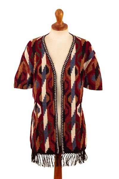 Alternate image for Inca-Inspired 100 Alpaca Cardigan Sweater in a Kimono Style Ceremonial Icons