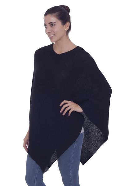 Alternate image for Knit 100 Alpaca Black Poncho from Peru Enchanted Evening in Black