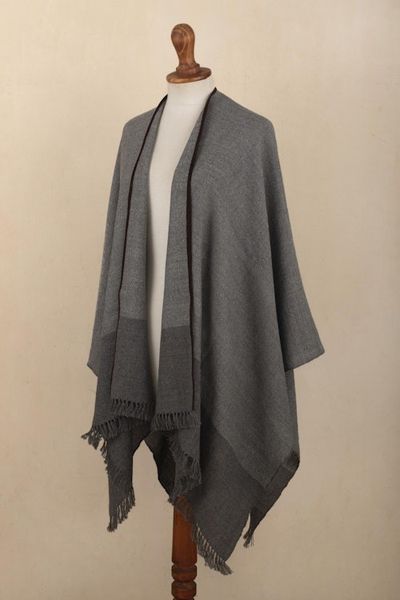 Alternate image for Grey Baby Alpaca Ruana from Peru Winter Night