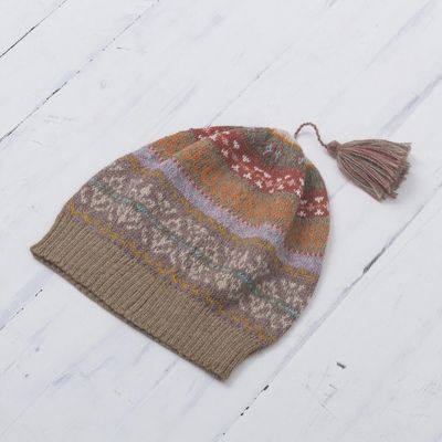 Alternate image for Earth-Tone 100 Alpaca Knit Hat from Peru Inca Earth