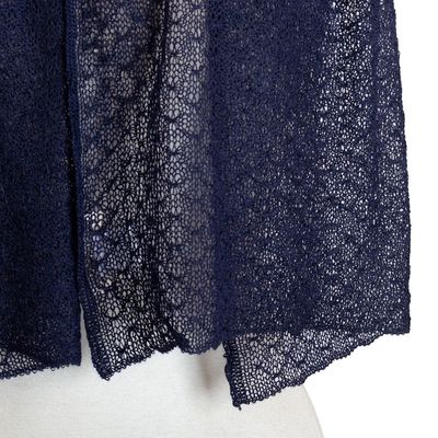 Alternate image for Textured 100 Baby Alpaca Scarf in Navy from Peru Midnight Blue Gossamer