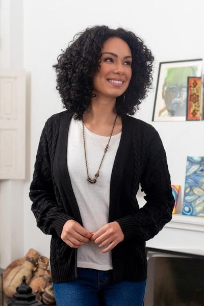 Alternate image for Eco Friendly Black Cable Knit Open Front Cardigan Black Cable Classic