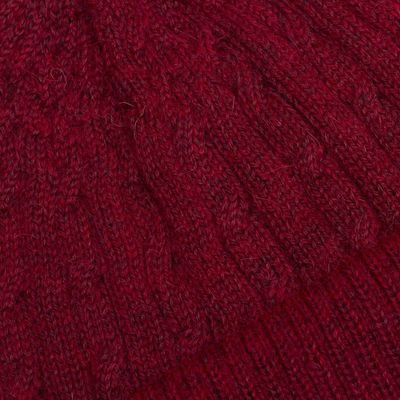 Alternate image for Cranberry Red 100 Alpaca Soft Cable Knit Hat from Peru Comfy in Burgundy