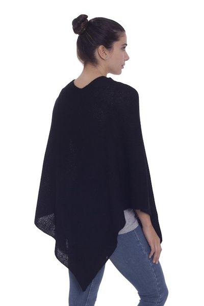 Alternate image for Knit 100 Alpaca Black Poncho from Peru Enchanted Evening in Black