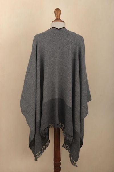 Alternate image for Grey Baby Alpaca Ruana from Peru Winter Night