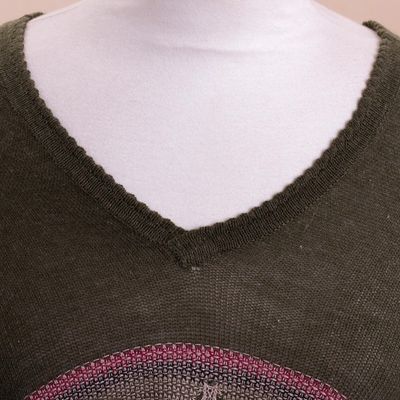 Alternate image for Geometric Cotton Blend Poncho in Olive from Peru Olive Andes