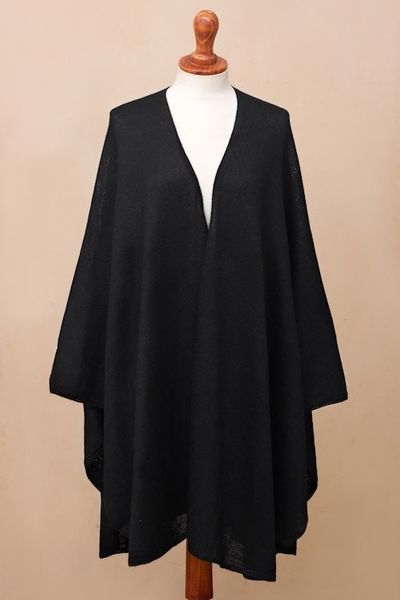 Alternate image for Alpaca Wool Solid Black Wrap Ruana Bold Black