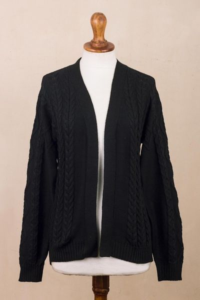 Alternate image for Eco Friendly Black Cable Knit Open Front Cardigan Black Cable Classic