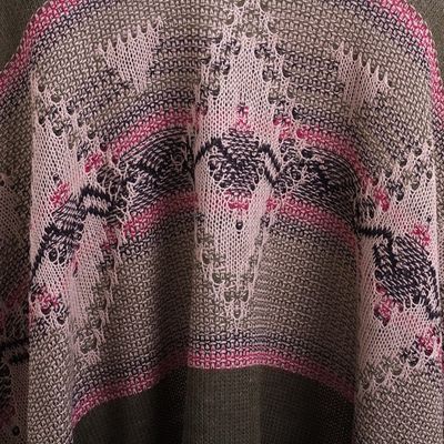 Alternate image for Geometric Cotton Blend Poncho in Olive from Peru Olive Andes