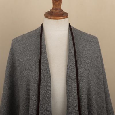 Alternate image for Grey Baby Alpaca Ruana from Peru Winter Night