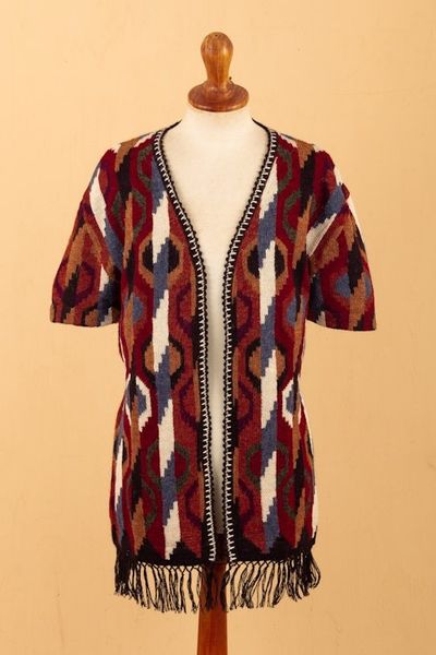 Alternate image for Inca-Inspired 100 Alpaca Cardigan Sweater in a Kimono Style Ceremonial Icons