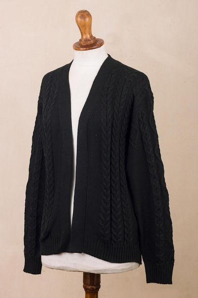 Alternate image for Eco Friendly Black Cable Knit Open Front Cardigan Black Cable Classic