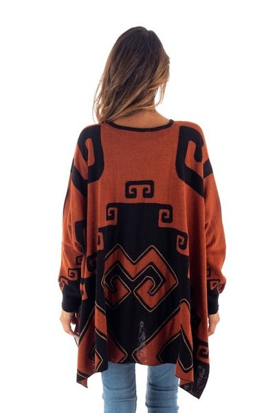 Alternate image for Black and Russet Alpaca Blend Poncho from Peru Inca Contrast