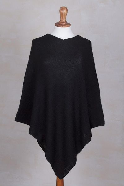 Alternate image for Knit 100 Alpaca Black Poncho from Peru Enchanted Evening in Black