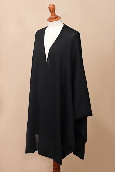 Alternate image for Alpaca Wool Solid Black Wrap Ruana Bold Black