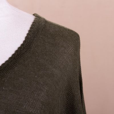 Alternate image for Geometric Cotton Blend Poncho in Olive from Peru Olive Andes