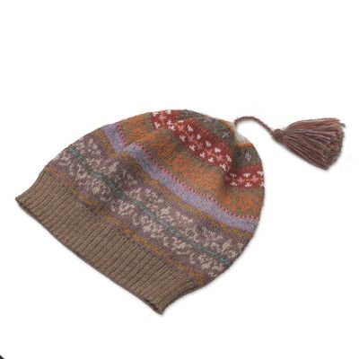 Alternate image for Earth-Tone 100 Alpaca Knit Hat from Peru Inca Earth