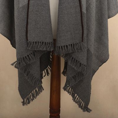 Alternate image for Grey Baby Alpaca Ruana from Peru Winter Night