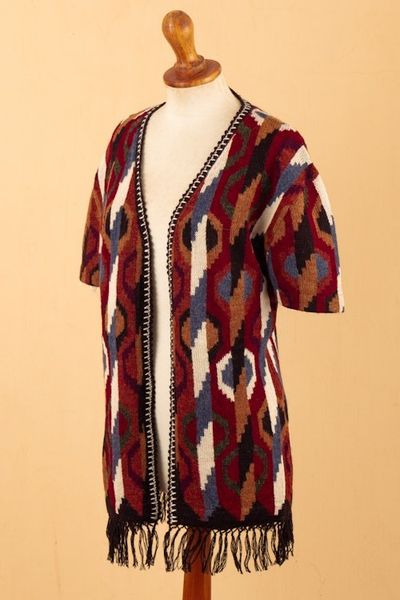 Alternate image for Inca-Inspired 100 Alpaca Cardigan Sweater in a Kimono Style Ceremonial Icons