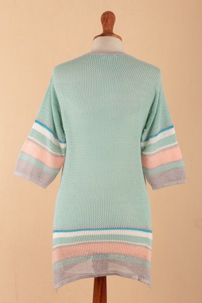 Alternate image for Cotton-Blend Loose-Knit Turquoise Tunic From Lima Peru Mint Spring
