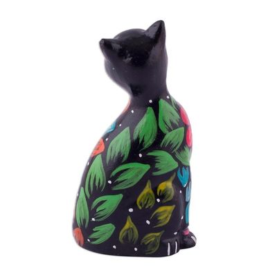 Alternate image for Ceramic Figurine of a Floral Black Cat from Peru Sweet Cat in Black
