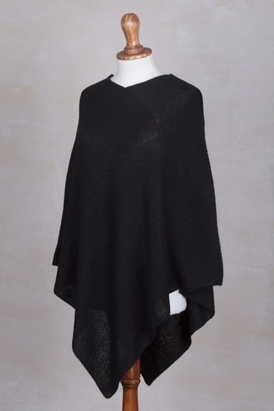 Alternate image for Knit 100 Alpaca Black Poncho from Peru Enchanted Evening in Black