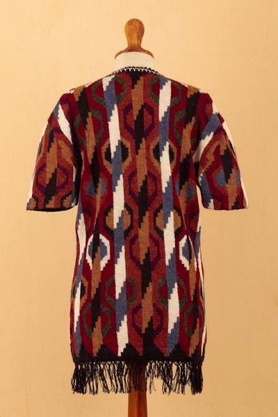 Alternate image for Inca-Inspired 100 Alpaca Cardigan Sweater in a Kimono Style Ceremonial Icons