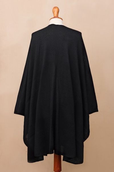 Alternate image for Alpaca Wool Solid Black Wrap Ruana Bold Black