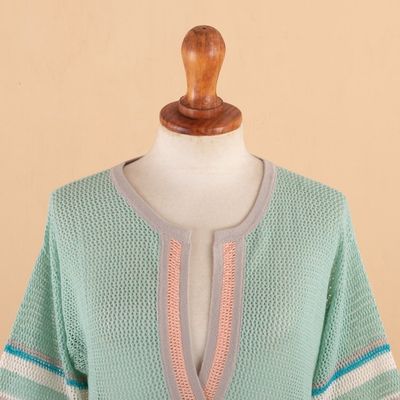 Alternate image for Cotton-Blend Loose-Knit Turquoise Tunic From Lima Peru Mint Spring