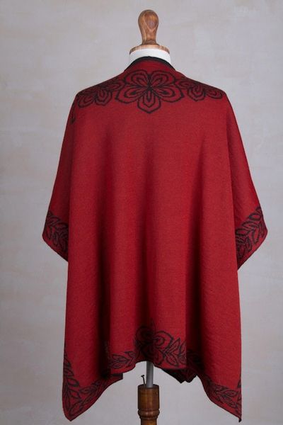 Alternate image for Black and Red Reversible Alpaca Blend Ruana from Peru Rose Attraction