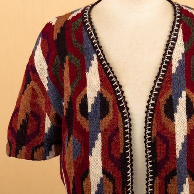 Alternate image for Inca-Inspired 100 Alpaca Cardigan Sweater in a Kimono Style Ceremonial Icons