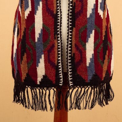 Alternate image for Inca-Inspired 100 Alpaca Cardigan Sweater in a Kimono Style Ceremonial Icons