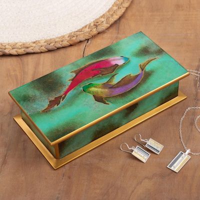 Alternate image for Hand Painted Glass and Wood Decorative Box Ocean Harmony in Green