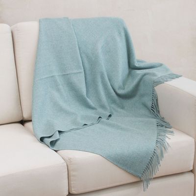 Alternate image for 100 Baby Alpaca Throw Blanket in Solid Aqua from Peru Blissful Dream in Aqua