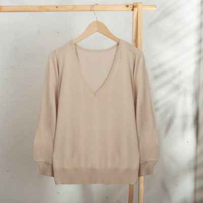 Alternate image for Knit Cotton Blend Pullover in Beige from Peru Champagne Spring