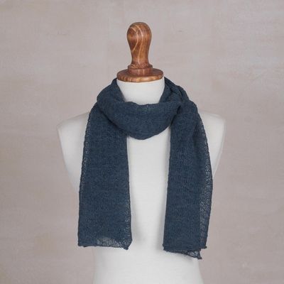 Alternate image for Textured 100 Baby Alpaca Wrap Scarf in Teal from Peru Teal Gossamer