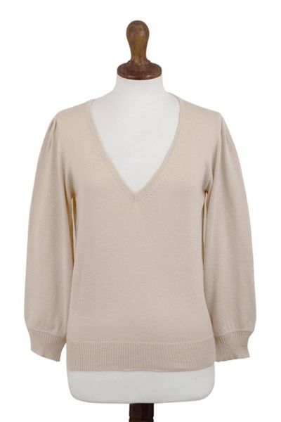 Alternate image for Knit Cotton Blend Pullover in Beige from Peru Champagne Spring