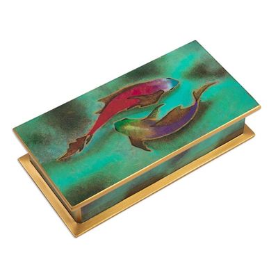 Alternate image for Hand Painted Glass and Wood Decorative Box Ocean Harmony in Green