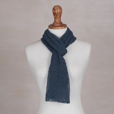 Alternate image for Textured 100 Baby Alpaca Wrap Scarf in Teal from Peru Teal Gossamer