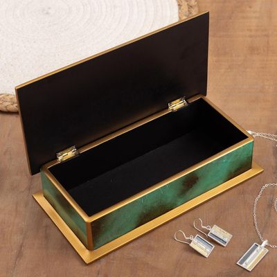 Alternate image for Hand Painted Glass and Wood Decorative Box Ocean Harmony in Green