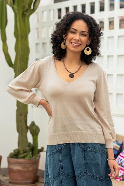 Alternate image for Knit Cotton Blend Pullover in Beige from Peru Champagne Spring