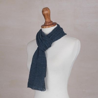 Alternate image for Textured 100 Baby Alpaca Wrap Scarf in Teal from Peru Teal Gossamer