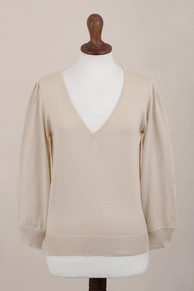 Alternate image for Knit Cotton Blend Pullover in Beige from Peru Champagne Spring