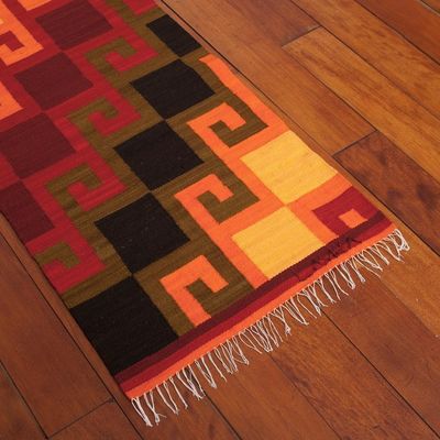 Alternate image for Hand Loomed Wool Area Rug 2x8 Fiery Hills