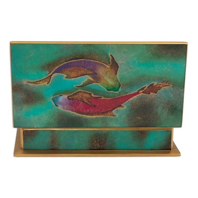 Alternate image for Hand Painted Glass and Wood Decorative Box Ocean Harmony in Green