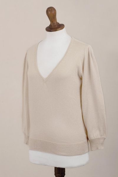 Alternate image for Knit Cotton Blend Pullover in Beige from Peru Champagne Spring