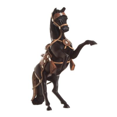 Alternate image for Cedar and Leather Horse Sculpture Carved by Hand Proud Horse