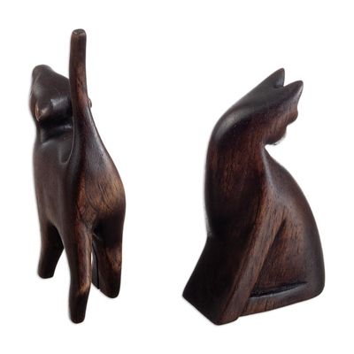 Alternate image for Hand-Carved Cat Themed Wood Sculptures from Peru Pair Fully Flirty