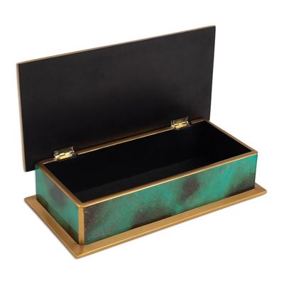 Alternate image for Hand Painted Glass and Wood Decorative Box Ocean Harmony in Green